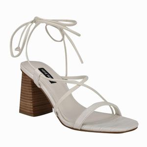 Nine West Young Ankle Wrap Heeled Sandals - White - Ireland (RC1283576)